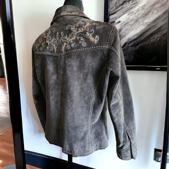 COLDWATER CREEK Chocolate Brown Leather Western Jacket Size MED - Picture 4 of 10